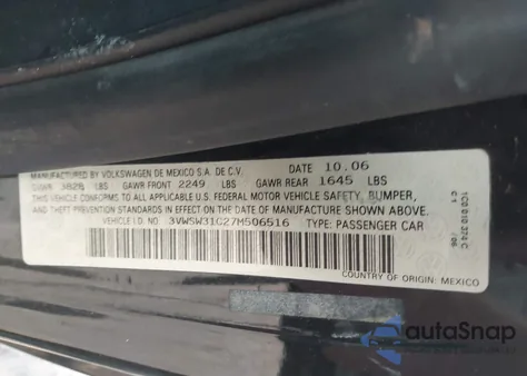 2007 Volkswagen New Beetle 2.5 z USA, uszkodzony, nr VIN 3VWSW31C27M506516